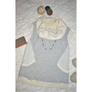 Testament Anthropologie cap sleeve sweater top w/ pocket cowl neck grey cream